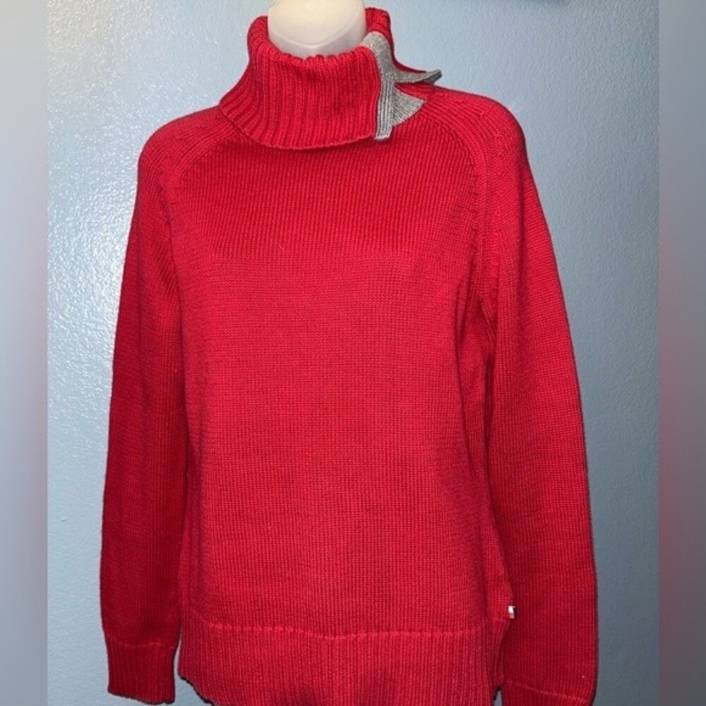 4/$100 Tommy Hilfiger Vintage Red Knit Foldover Split Turtleneck Sweater Medium
